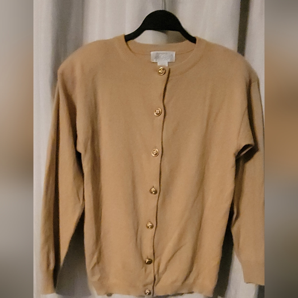 Lord & Taylor Tan Button-Up Cardigan